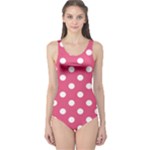 Polka Dots - White on Dark Pink One Piece Swimsuit