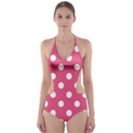 Polka Dots - White on Dark Pink Cut-Out One Piece Swimsuit