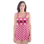 Polka Dots - White on Dark Pink Skater Dress Swimsuit