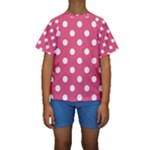 Polka Dots - White on Dark Pink Kid s Short Sleeve Swimwear