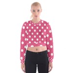 Polka Dots - White on Dark Pink Women s Cropped Sweatshirt