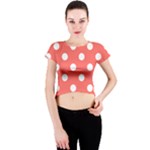 Polka Dots - White on Pastel Red Crew Neck Crop Top