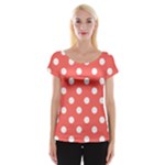 Polka Dots - White on Pastel Red Women s Cap Sleeve Top