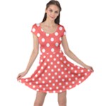 Polka Dots - White on Pastel Red Cap Sleeve Dress