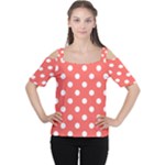 Polka Dots - White on Pastel Red Women s Cutout Shoulder Tee