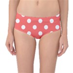 Polka Dots - White on Pastel Red Mid-Waist Bikini Bottoms