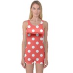 Polka Dots - White on Pastel Red One Piece Boyleg Swimsuit