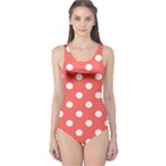 Polka Dots - White on Pastel Red One Piece Swimsuit