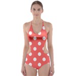Polka Dots - White on Pastel Red Cut-Out One Piece Swimsuit