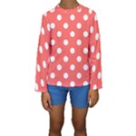Polka Dots - White on Pastel Red Kid s Long Sleeve Swimwear