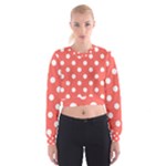 Polka Dots - White on Pastel Red Women s Cropped Sweatshirt