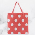 Polka Dots - White on Pastel Red Grocery Tote Bag