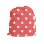 Polka Dots - White on Pastel Red Drawstring Pouch (XL)