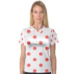 Polka Dots - Pastel Red on White Women s V-Neck Sport Mesh Tee