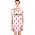 Polka Dots - Pastel Red on White Short Sleeve Bodycon Dress