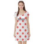 Polka Dots - Pastel Red on White Short Sleeve Skater Dress