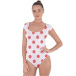 Polka Dots - Pastel Red on White Short Sleeve Leotard (Ladies)