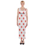 Polka Dots - Pastel Red on White Fitted Maxi Dress