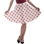Polka Dots - Pastel Red on White A-line Skater Skirt