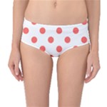 Polka Dots - Pastel Red on White Mid-Waist Bikini Bottoms