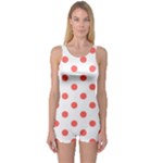 Polka Dots - Pastel Red on White One Piece Boyleg Swimsuit