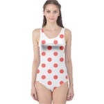 Polka Dots - Pastel Red on White One Piece Swimsuit