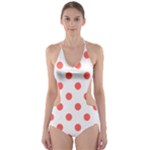 Polka Dots - Pastel Red on White Cut-Out One Piece Swimsuit