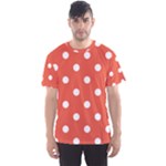 Polka Dots - White on Tomato Red Men s Sport Mesh Tee