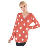 Polka Dots - White on Tomato Red Women s Tie Up Tee