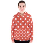 Polka Dots - White on Tomato Red Women s Zipper Hoodie