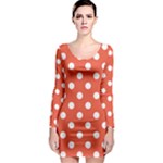 Polka Dots - White on Tomato Red Long Sleeve Bodycon Dress