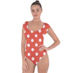 Polka Dots - White on Tomato Red Short Sleeve Leotard (Ladies)