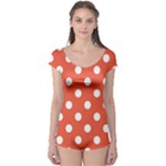 Polka Dots - White on Tomato Red Boyleg Leotard (Ladies)