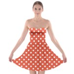 Polka Dots - White on Tomato Red Strapless Bra Top Dress
