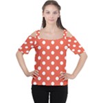 Polka Dots - White on Tomato Red Women s Cutout Shoulder Tee