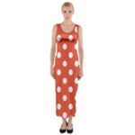 Polka Dots - White on Tomato Red Fitted Maxi Dress