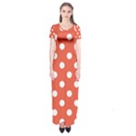 Polka Dots - White on Tomato Red Short Sleeve Maxi Dress
