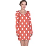 Polka Dots - White on Tomato Red Long Sleeve Nightdress
