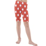 Polka Dots - White on Tomato Red Kid s Mid Length Swim Shorts