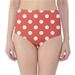 Polka Dots - White on Tomato Red High-Waist Bikini Bottoms