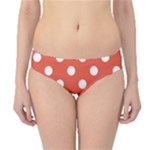 Polka Dots - White on Tomato Red Hipster Bikini Bottoms