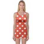 Polka Dots - White on Tomato Red One Piece Boyleg Swimsuit