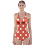 Polka Dots - White on Tomato Red Cut-Out One Piece Swimsuit