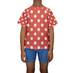 Polka Dots - White on Tomato Red Kid s Short Sleeve Swimwear