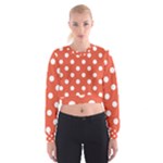 Polka Dots - White on Tomato Red Women s Cropped Sweatshirt
