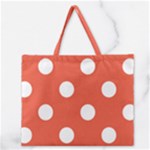 Polka Dots - White on Tomato Red Zipper Large Tote Bag