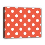 Polka Dots - White on Tomato Red Canvas 14  x 11  (Stretched)