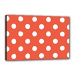 Polka Dots - White on Tomato Red Canvas 18  x 12  (Stretched)