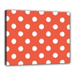 Polka Dots - White on Tomato Red Canvas 20  x 16  (Stretched)