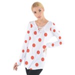Polka Dots - Tomato Red on White Women s Tie Up Tee